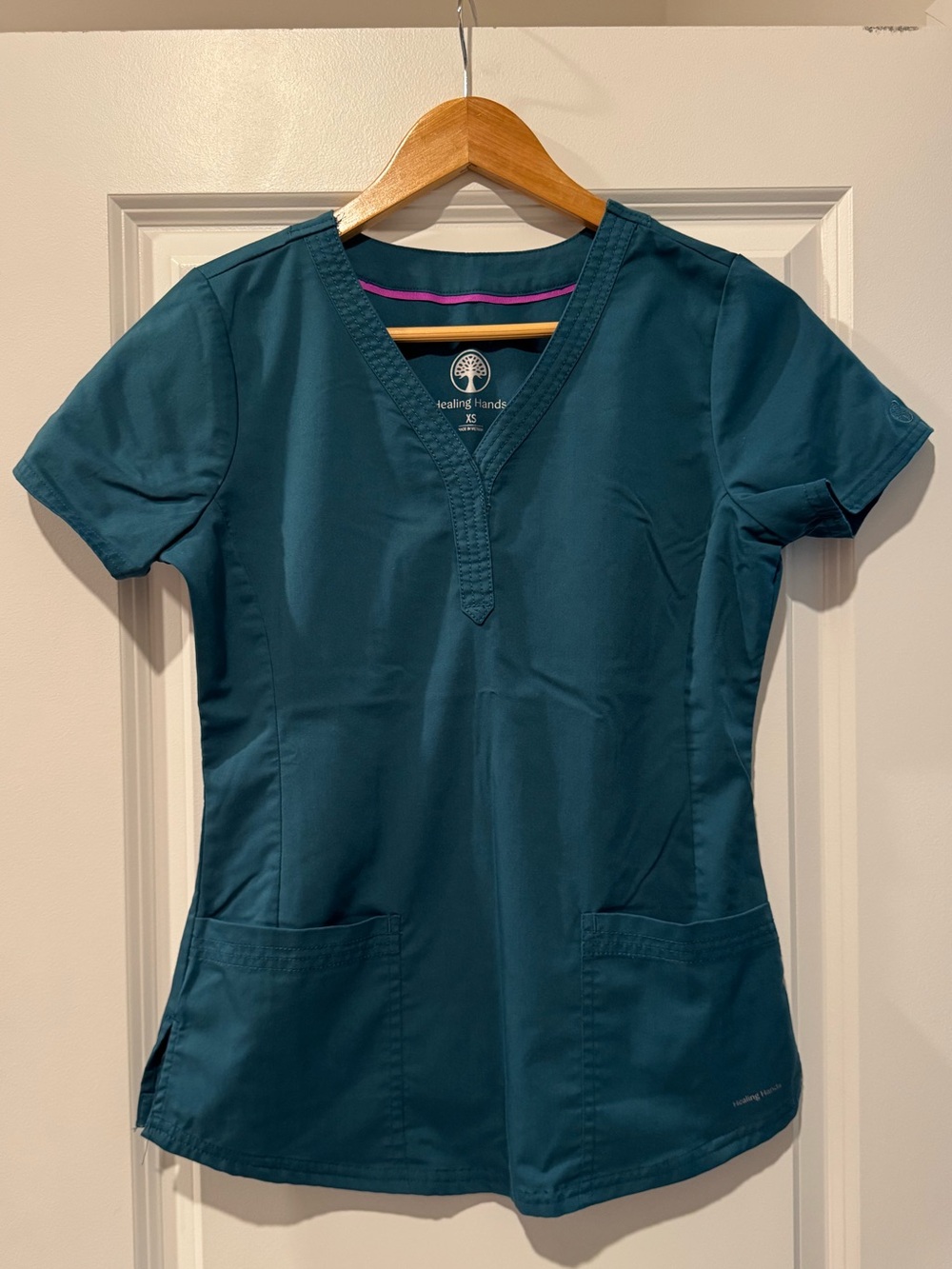 XS 2Pc Scrub Set Healing Hands Caribbean Teal - Picture 3 of 13